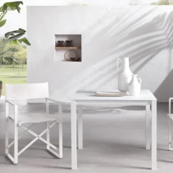 Viadurini in the Garden Gartentische Aus Aluminium-Gartentisch mit Gestell aus lackiertem Aluminium und Glasplatte - Salim