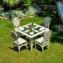 Viadurini in the Garden Gartentische Aus Aluminium-Gartentisch mit Glasplatte Romeo Design handmade in modernem Design