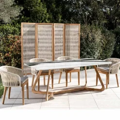 Viadurini in the Garden Gartentische Fest|Gartentische Aus Teakholz-Gartentisch mit Holzgestell und Keramikplatte Panda White - Infinity