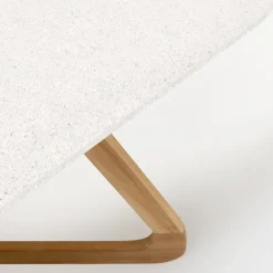 Viadurini in the Garden Gartentische Fest|Gartentische Aus Teakholz-Gartentisch mit Holzsockel und weißer Terrazzo-Keramikplatte - Infinity