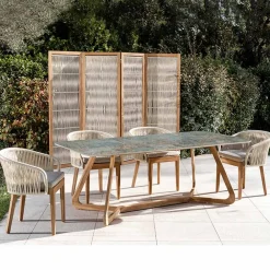 Viadurini in the Garden Gartentische Fest|Gartentische Aus Teakholz-Gartentisch mit Holzsockel und Santos-Keramikplatte - Infinity