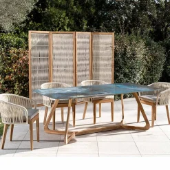 Viadurini in the Garden Gartentische Fest|Gartentische Aus Teakholz-Gartentisch mit Holzsockel und Keramikplatte in Gewitteroptik - Infinity