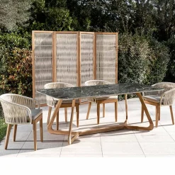 Viadurini in the Garden Gartentische Fest|Gartentische Aus Teakholz-Gartentisch mit Holzsockel und grüner Keramikplatte aus Frankreich - Infinity