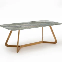 Viadurini in the Garden Gartentische Fest|Gartentische Aus Teakholz-Gartentisch mit Holzsockel und Royal Peacock-Keramikplatte - Infinity