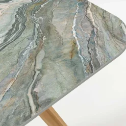 Viadurini in the Garden Gartentische Fest|Gartentische Aus Teakholz-Gartentisch mit Holzsockel und Royal Peacock-Keramikplatte - Infinity