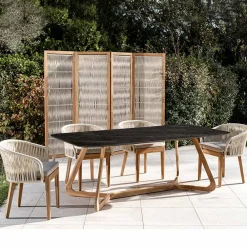 Viadurini in the Garden Gartentische Fest|Gartentische Aus Teakholz-Gartentisch mit Holzsockel und schwarzer Marquinia-Keramikplatte - Infinity