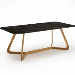 Viadurini in the Garden Gartentische Fest|Gartentische Aus Teakholz-Gartentisch mit Holzsockel und schwarzer Marquinia-Keramikplatte - Infinity