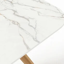 Viadurini in the Garden Gartentische Fest|Gartentische Aus Teakholz-Gartentisch mit Holzsockel und Calacatta-Goldkeramikplatte - Infinity