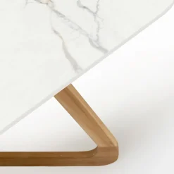 Viadurini in the Garden Gartentische Fest|Gartentische Aus Teakholz-Gartentisch mit Holzsockel und Calacatta-Goldkeramikplatte - Infinity