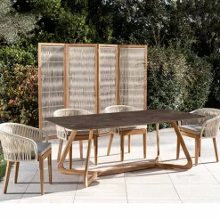 Viadurini in the Garden Gartentische Fest|Gartentische Aus Teakholz-Gartentisch mit Holzsockel und Pulpis-Braun-Keramikplatte - Infinity