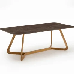 Viadurini in the Garden Gartentische Fest|Gartentische Aus Teakholz-Gartentisch mit Holzsockel und Pulpis-Braun-Keramikplatte - Infinity