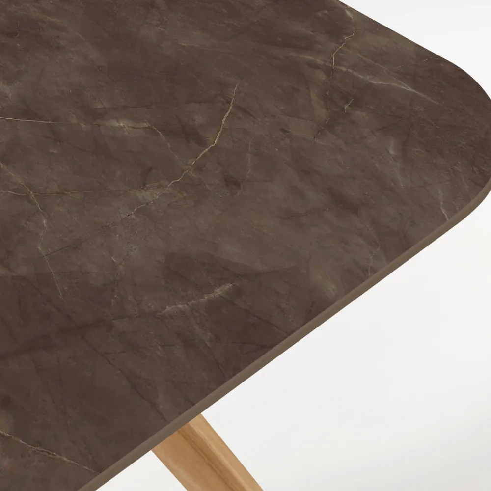 Viadurini in the Garden Gartentische Fest|Gartentische Aus Teakholz-Gartentisch mit Holzsockel und Pulpis-Braun-Keramikplatte - Infinity