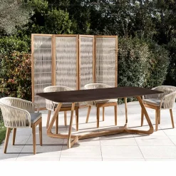 Viadurini in the Garden Gartentische Fest|Gartentische Aus Teakholz-Gartentisch mit Holzsockel und Metall-Corten-Keramikplatte - Infinity