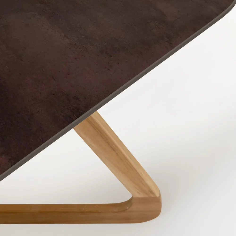 Viadurini in the Garden Gartentische Fest|Gartentische Aus Teakholz-Gartentisch mit Holzsockel und Metall-Corten-Keramikplatte - Infinity