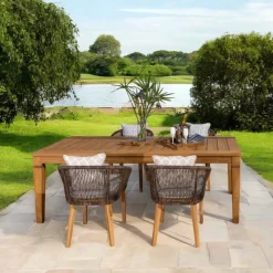 Viadurini in the Garden Gartentische Aus Teakholz-Gartentisch mit Struktur aus gebürstetem Naturteak - Artes