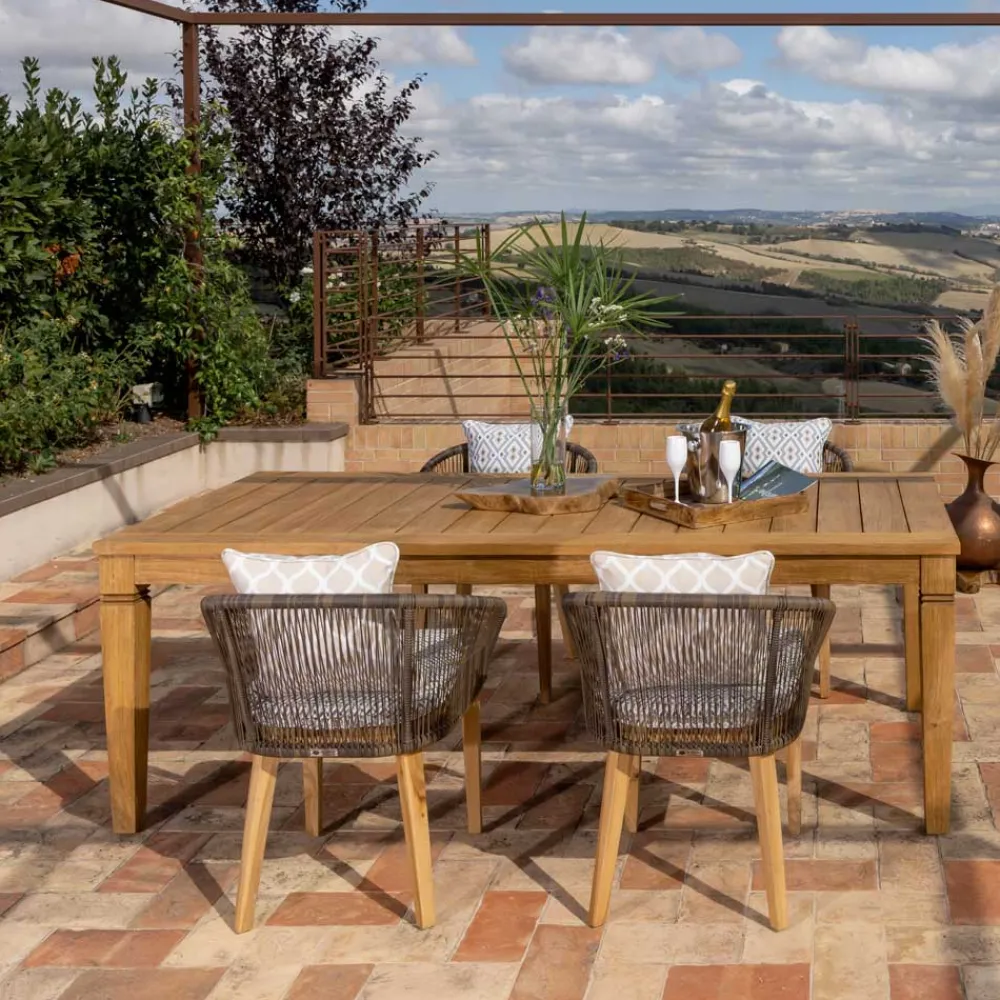 Viadurini in the Garden Gartentische Aus Teakholz-Gartentisch mit Struktur aus gebürstetem Naturteak - Artes