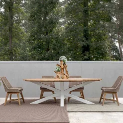 Viadurini in the Garden Gartentische Aus Teakholz-Gartentisch mit Teakholzplatte und Aluminiumfuß, Homemotion - Leotto