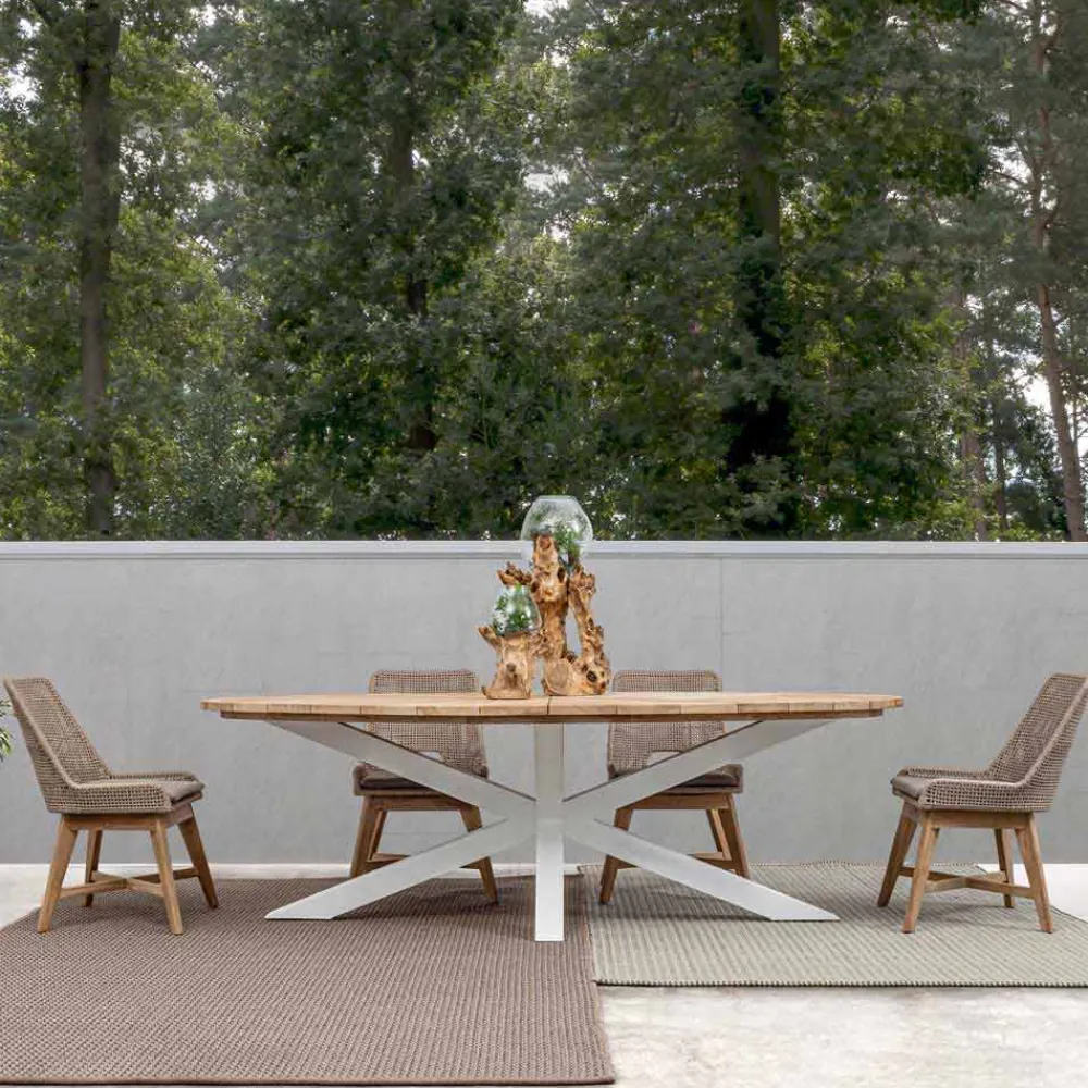 Viadurini in the Garden Gartentische Aus Teakholz-Gartentisch mit Teakholzplatte und Aluminiumfuß, Homemotion - Leotto