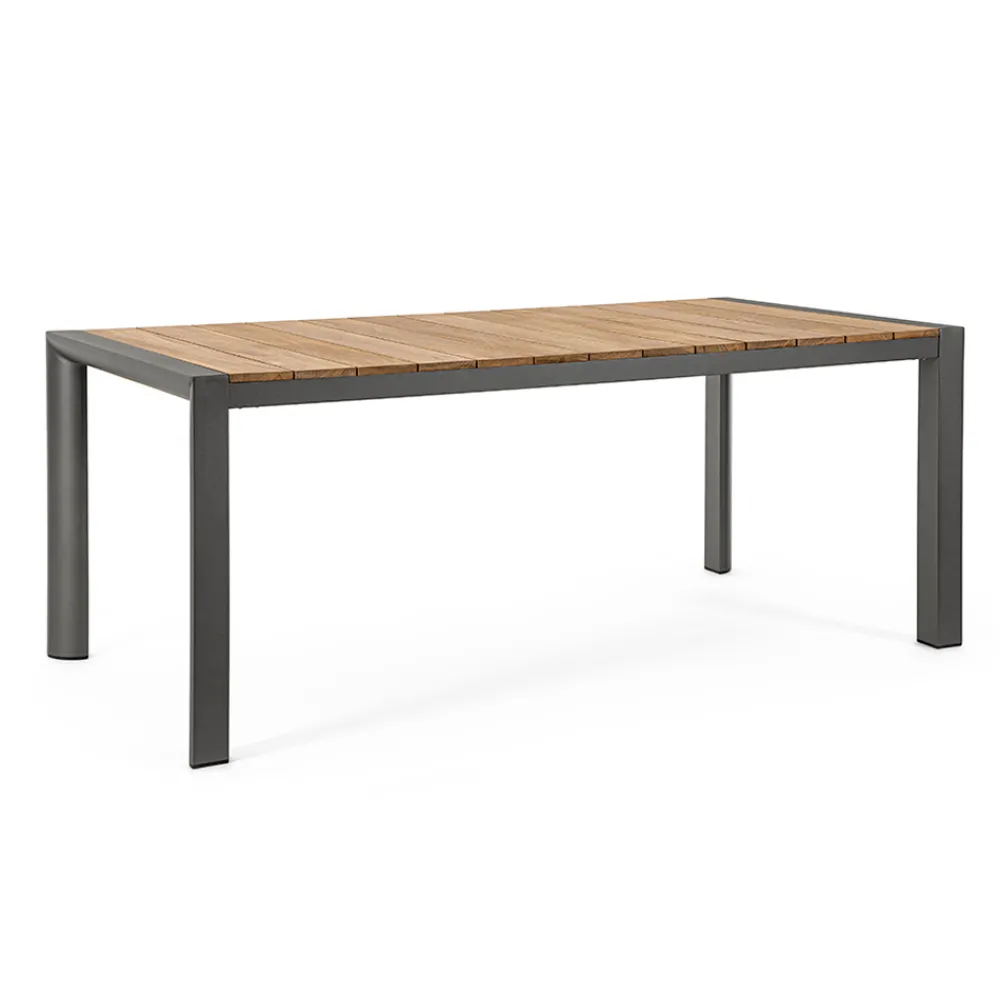 Viadurini in the Garden Gartentische Aus Teakholz-Gartentisch 180x90 cm mit Aluminiumbasis und Teakholzplatte - Mean