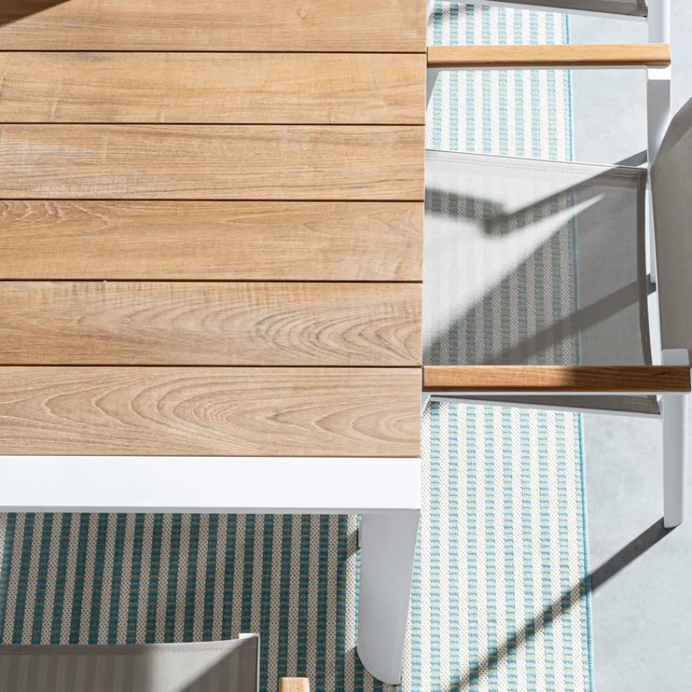 Viadurini in the Garden Gartentische Aus Teakholz-Gartentisch 180x90 cm mit Aluminiumbasis und Teakholzplatte - Mean