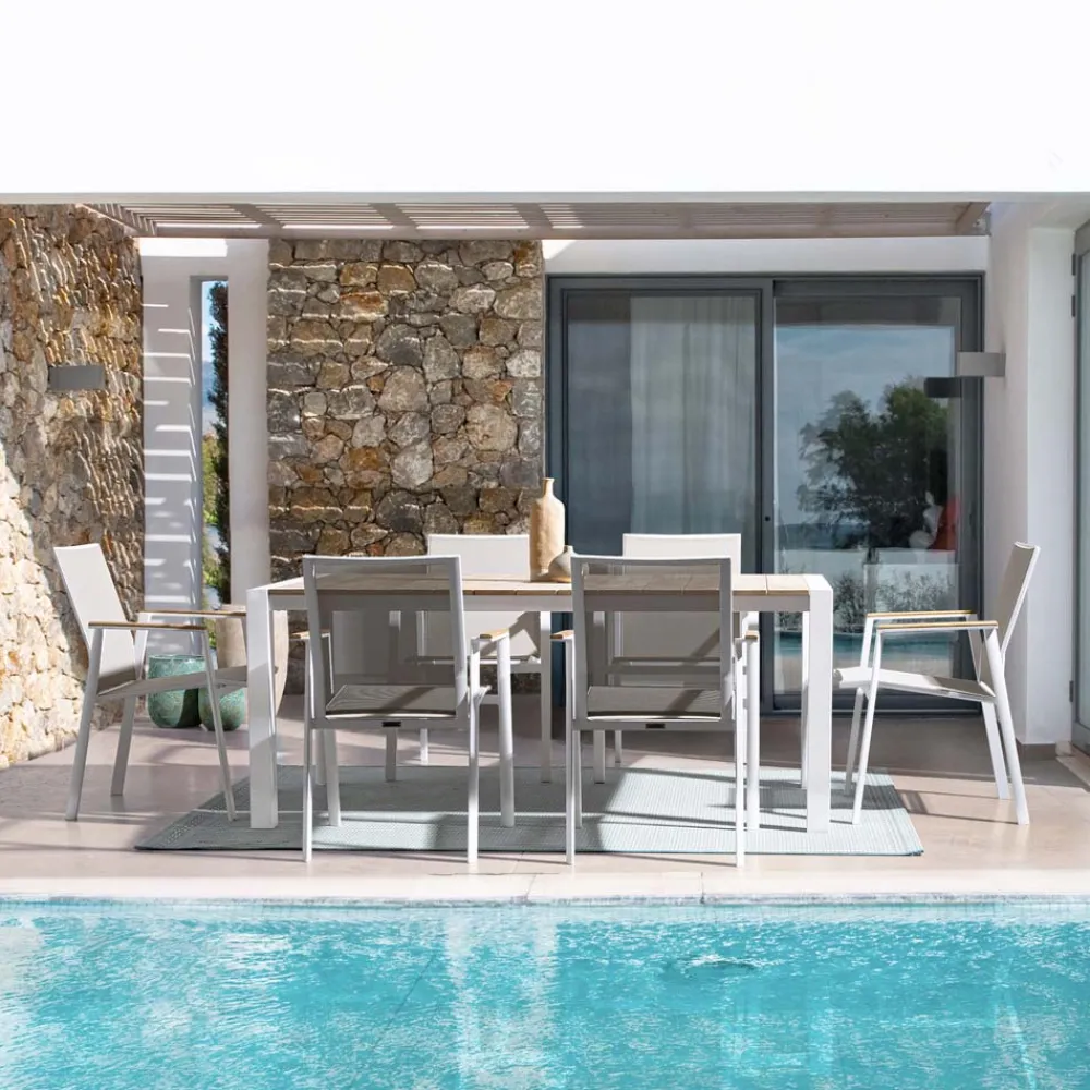 Viadurini in the Garden Gartentische Aus Teakholz-Gartentisch 180x90 cm mit Aluminiumbasis und Teakholzplatte - Mean