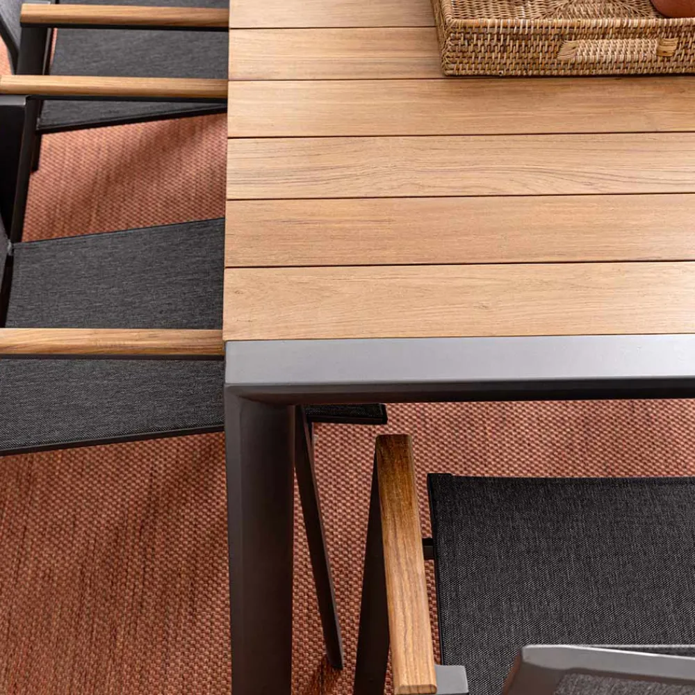 Viadurini in the Garden Gartentische Aus Teakholz-Gartentisch 180x90 cm mit Aluminiumbasis und Teakholzplatte - Mean