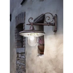 Ferroluce Garten-Wandlampen-Garten-Wandlampe aus schwarzem Aluminium, handbemalte Blumen - Latein