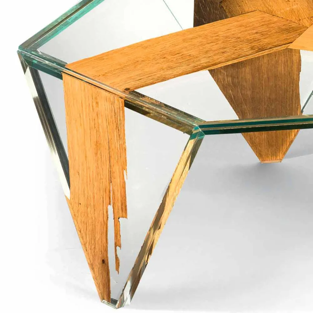 Viadurini Living Moderne Couchtische-Geformter Couchtisch aus Glas und Holz Made in Italy - Mumbai