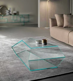 Viadurini Living Moderne Couchtische-Geformter Couchtisch aus extra klarem oder rauchigem Glas made in Italy - Neok