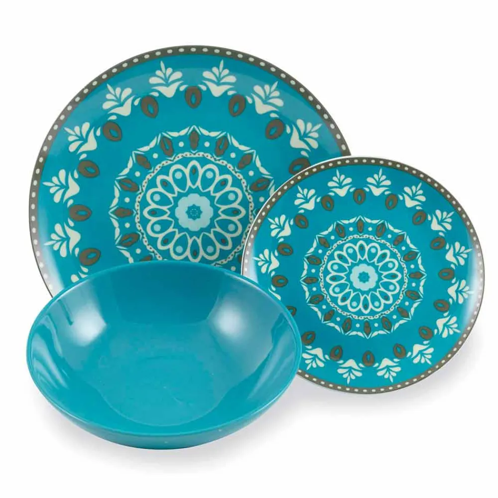 Viadurini Kitchen Teller Set-Gefärbtes Porzellangeschirr Set 18 Stück - Eivissa