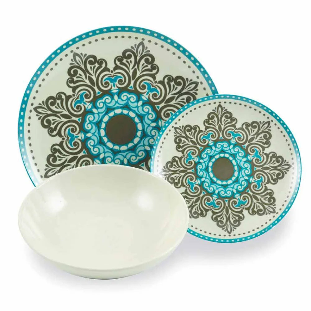 Viadurini Kitchen Teller Set-Gefärbtes Porzellangeschirr Set 18 Stück - Eivissa