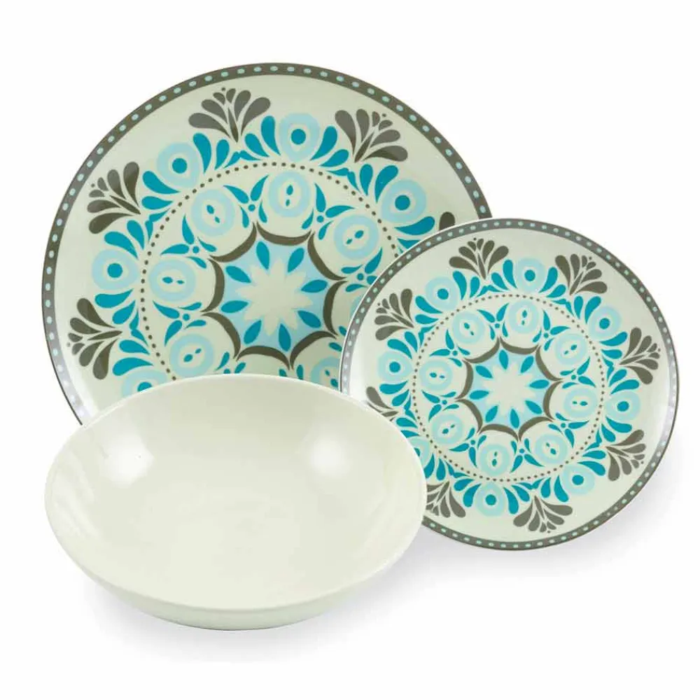 Viadurini Kitchen Teller Set-Gefärbtes Porzellangeschirr Set 18 Stück - Eivissa
