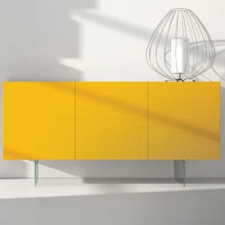 Viadurini Living Sideboards-Gelb lackiertes MDF-Sideboard mit 3 Türen und Glasfüßen Made in Italy - Ciara
