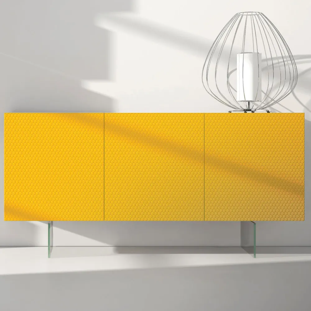 Viadurini Living Sideboards-Gelb lackiertes MDF-Sideboard mit 3 Türen und Glasfüßen Made in Italy - Ciara