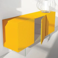 Viadurini Living Sideboards-Gelb lackiertes MDF-Sideboard mit 3 Türen und Glasfüßen Made in Italy - Ciara