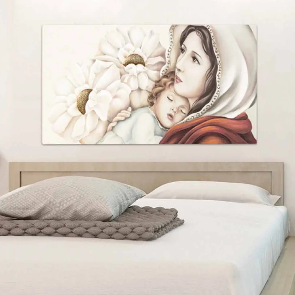 Viadurini Decor Religiöse Bilder-Gemälde Mutter und Kind mit Blattgold Dekor Scott