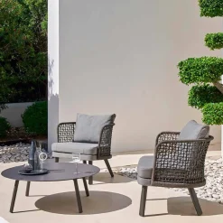 Varaschin Stoffsessel-Gepolsterter Gartensessel aus Metall und Stoff Emma