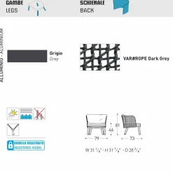 Varaschin Stoffsessel-Gepolsterter Gartensessel aus Metall und Stoff Emma