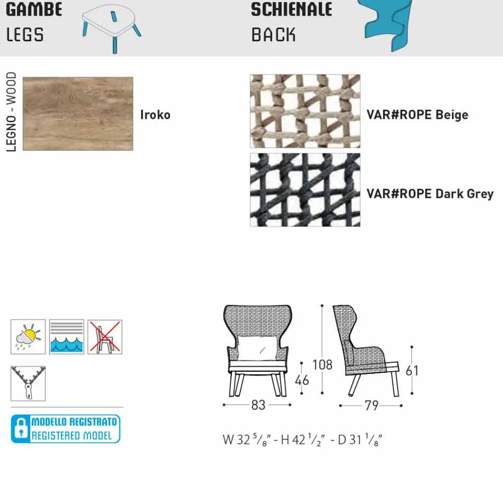 Varaschin Stoffsessel-Gepolsterter Gartensessel in modernem Design Emma