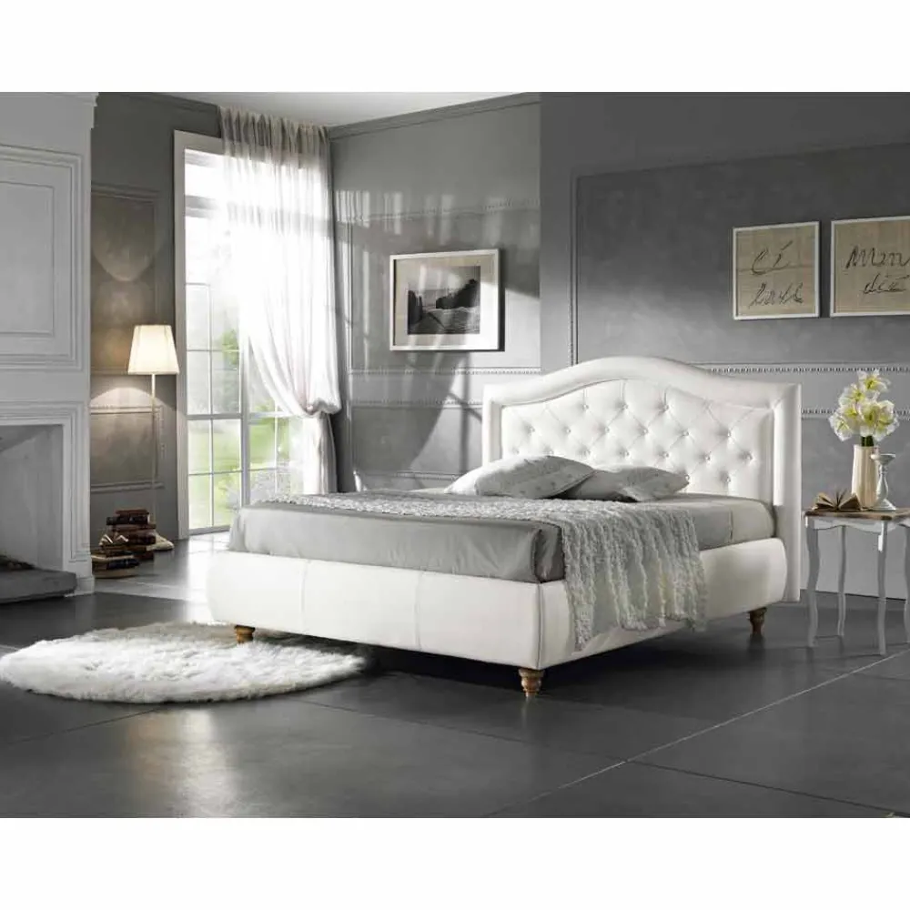 Viadurini Night Design Polsterbetten-Gepolstertes Doppelbett aus Kunstleder mit Aufbewahrungsbox 160x190/200 cm Agly