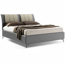 Viadurini Night Design Maßgeschneiderte Möbel|Polsterbetten-Gepolstertes Doppelbett mit Box aus zweifarbigem Ecoleather Made in Italy - Gagia