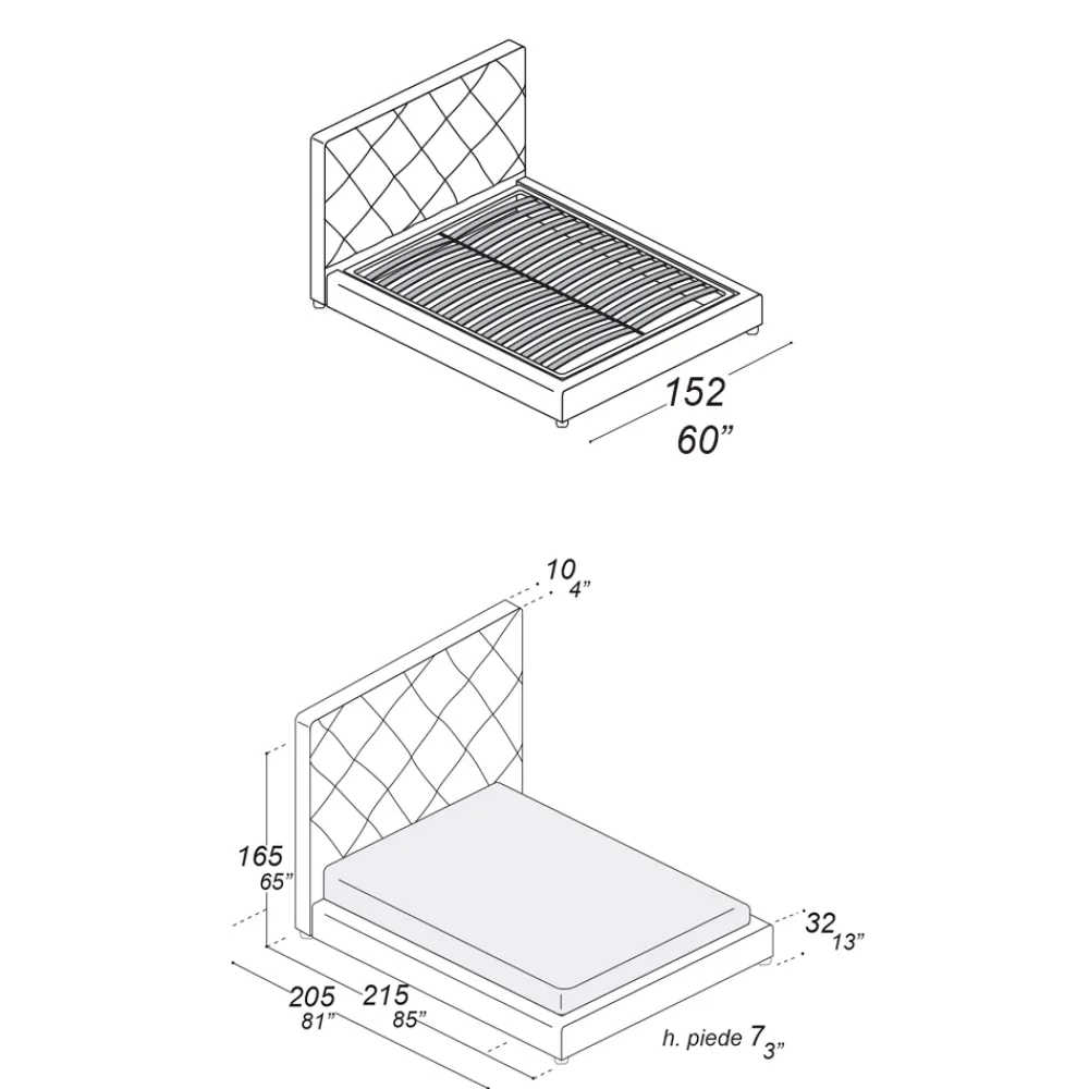 Viadurini Night Design Polsterbetten-Gepolstertes Doppelbett mit Stoff- oder Lederbezug - Celebre
