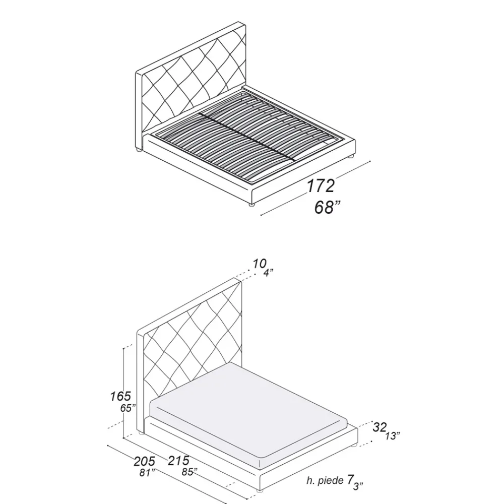 Viadurini Night Design Polsterbetten-Gepolstertes Doppelbett mit Stoff- oder Lederbezug - Celebre