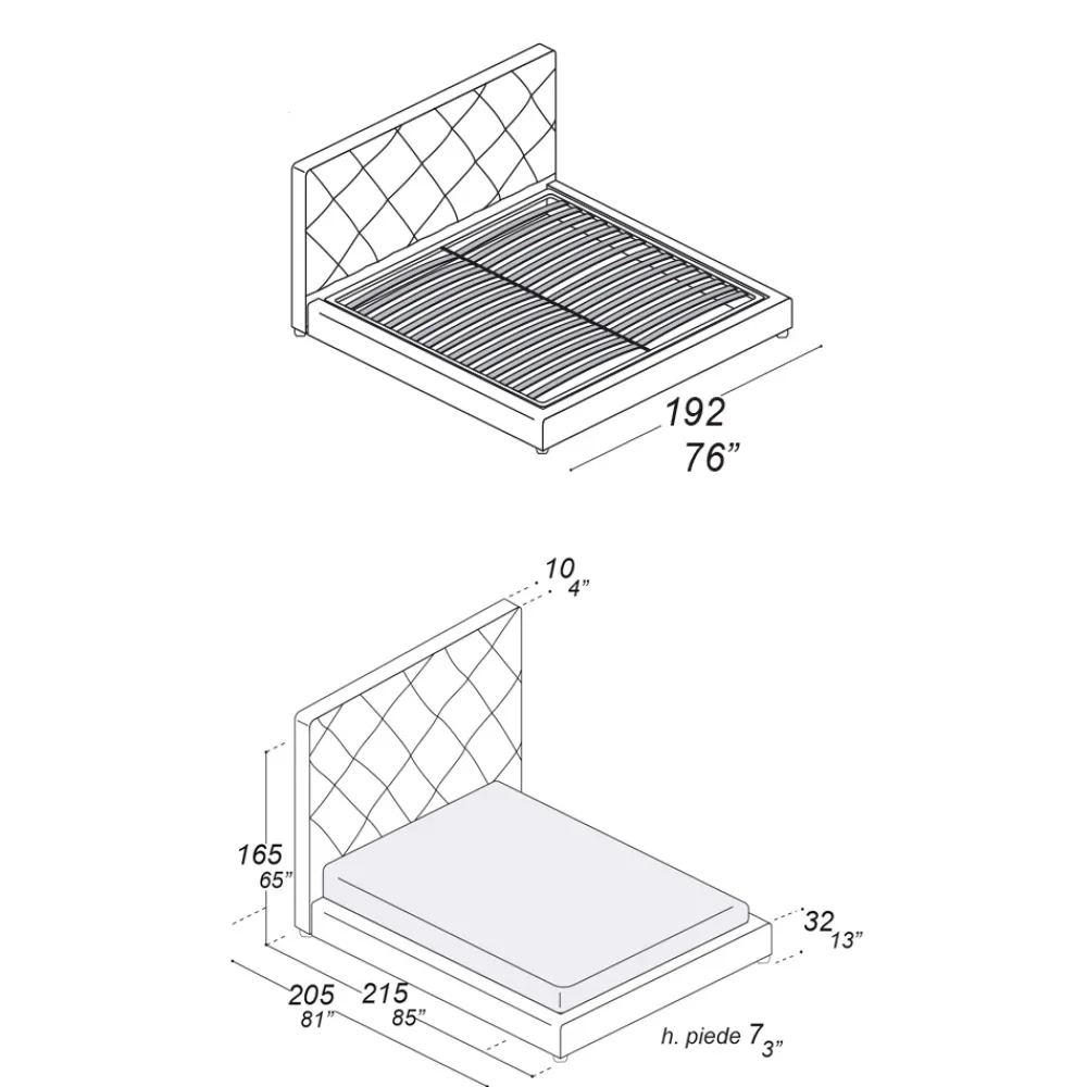 Viadurini Night Design Polsterbetten-Gepolstertes Doppelbett mit Stoff- oder Lederbezug - Celebre