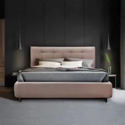 Viadurini Night Design Polsterbetten-Gepolstertes Doppelbett mit optionalem Stauraum, hergestellt in Italien – Akira