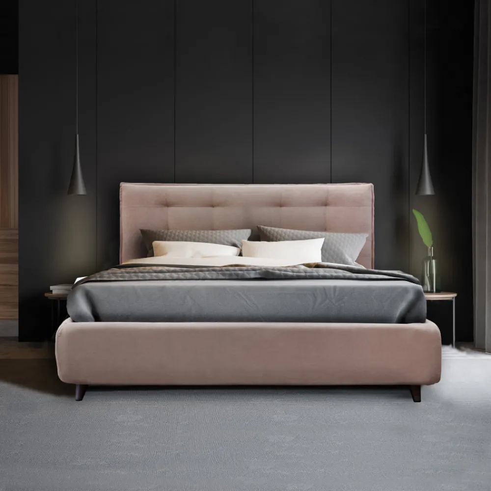 Viadurini Night Design Polsterbetten-Gepolstertes Doppelbett mit optionalem Stauraum, hergestellt in Italien – Akira