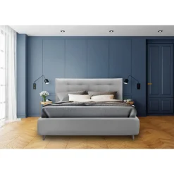 Viadurini Night Design Polsterbetten-Gepolstertes Doppelbett mit optionalem Stauraum, hergestellt in Italien – Akira