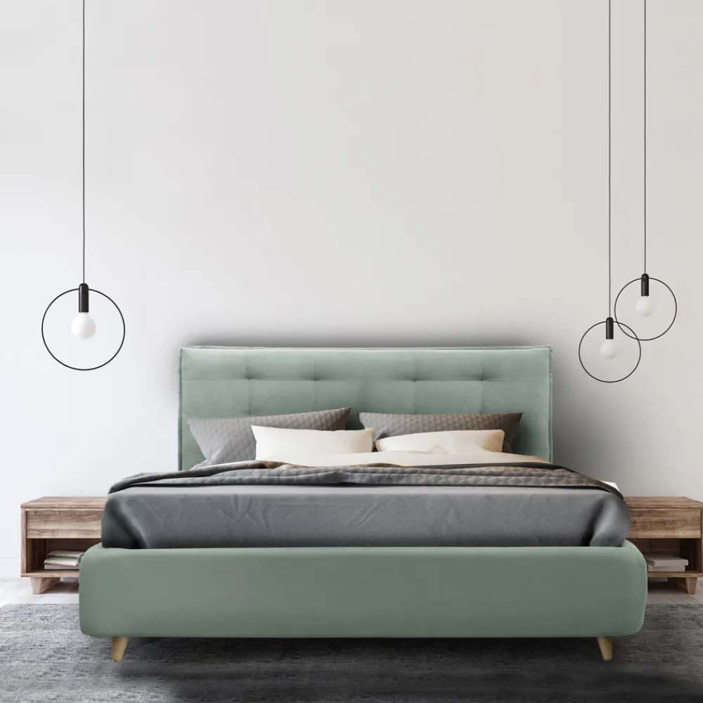 Viadurini Night Design Polsterbetten-Gepolstertes Doppelbett mit optionalem Stauraum, hergestellt in Italien – Akira