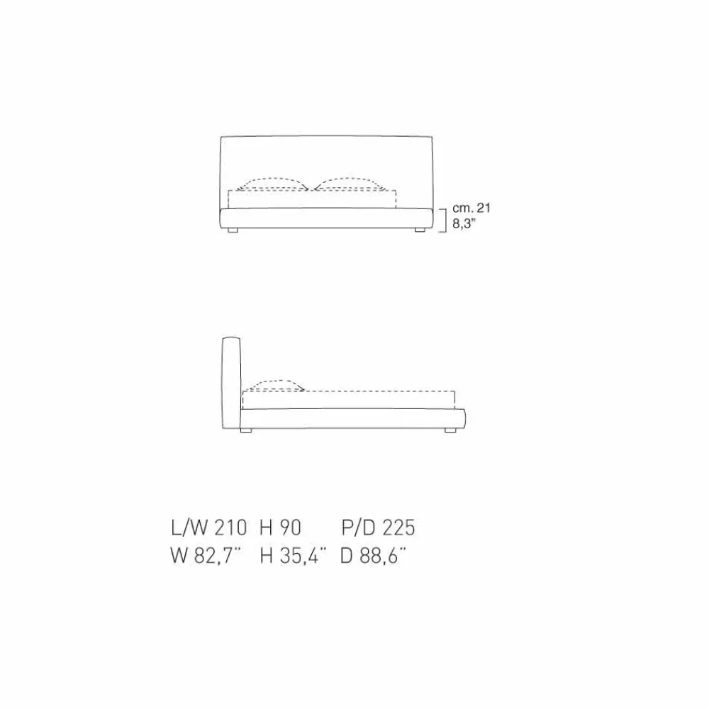Viadurini Night Design Polsterbetten-Gepolstertes Leder-Doppelbett „Long Island“, hergestellt in Italien