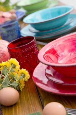 Viadurini Kitchen Teller Set-Geschirr mit farbigen Tellern 18 Stück in modernem Steinzeug - Abruzzen